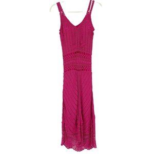 Sue Wong Large Dress Crochet Knit Midi Long Sleeveless Pink Floral V Neck Party
